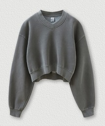 オーバーサイズ クロップド丈Vネックスウェット