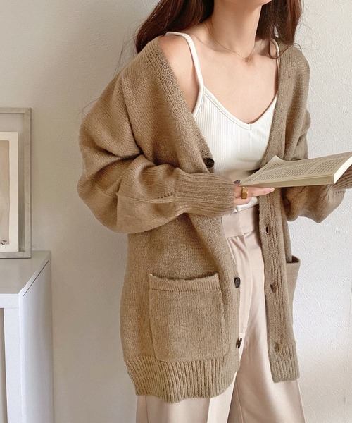 andme(アンドミー)の「モヘアタッチオーバーサイズ長袖ニットカーディガン(カーディガン/ボレロ・レディース・チャコールグレー/パープル/ターコイズブルー/ライトグリーン/モカ/キナリ・FREE)」の13枚目の写真