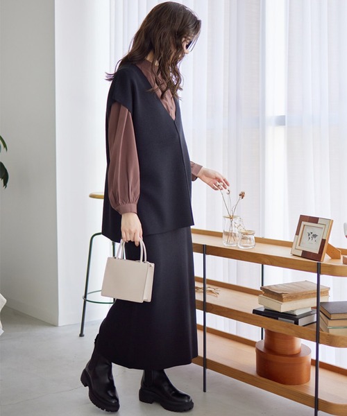 STYLEBLOCK（スタイルブロック）の「2WAYミラノリブニットスカート（スカート・レディース・ブラック/グレイッシュベージュ/ピンク系その他/アイボリー/ダークグリーン・FREE）」の12枚目の写真