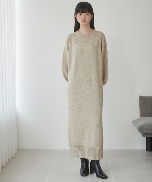 ANGIE（アンジー）の「フィンガーホール マキシニットワンピース（ワンピース・レディース・アイボリー/ベージュ/杢グレー/ブラック/キナリ・FREE）」の6枚目の写真