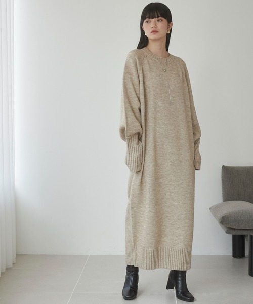 ANGIE（アンジー）の「フィンガーホール マキシニットワンピース（ワンピース・レディース・アイボリー/ベージュ/杢グレー/ブラック/キナリ・FREE）」の7枚目の写真