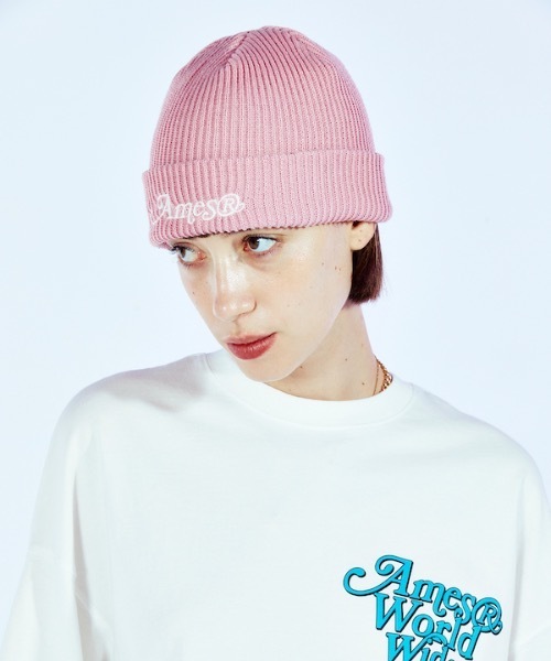 AMESWORLDWIDE（アメスワールドワイド）の「【AMESWORLDWIDE 】ロゴビーニー / LOGO BEANIE（ニットキャップ/ビーニー・レディース・ブラック/アイボリー/ピンク・FREE）」の3枚目の写真