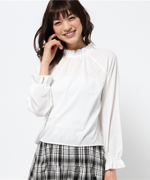 Chico（チコ）の「スタンドフリルBL（シャツ/ブラウス・レディース・ホワイト/ライトグレー/ライトブルー・FREE）」の4枚目の写真
