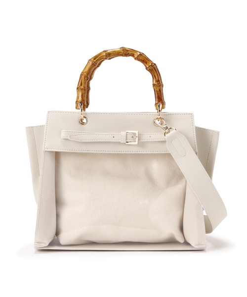 FREE'S MART（フリーズマート）の「◆マテリアルMIXバッグ（ショルダーバッグ・レディース・ブラック系その他/ホワイト/グレー・ﾌﾘ-）」の2枚目の写真