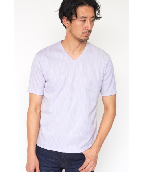 HIGH STREET(ハイストリート)の「HIGH STREET∴ABSランダムハリヌキテレコハンソデVネック(Tシャツ/カットソー・メンズ・ブラック/ホワイト/パープル系その他・LL/M/L)」の3枚目の写真