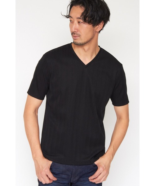 HIGH STREET(ハイストリート)の「HIGH STREET∴ABSランダムハリヌキテレコハンソデVネック(Tシャツ/カットソー・メンズ・ブラック/ホワイト/パープル系その他・LL/M/L)」の1枚目の写真
