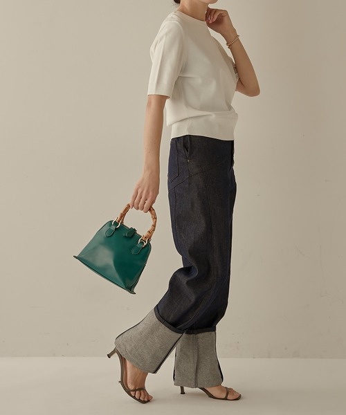 PAPILLONNER(パピヨネ)の「【OT】バンブーハンドルバッグ/PAPILLONNER/パピヨネ(ショルダーバッグ・レディース・ライトグレー/グリーン・FREE)」の6枚目の写真