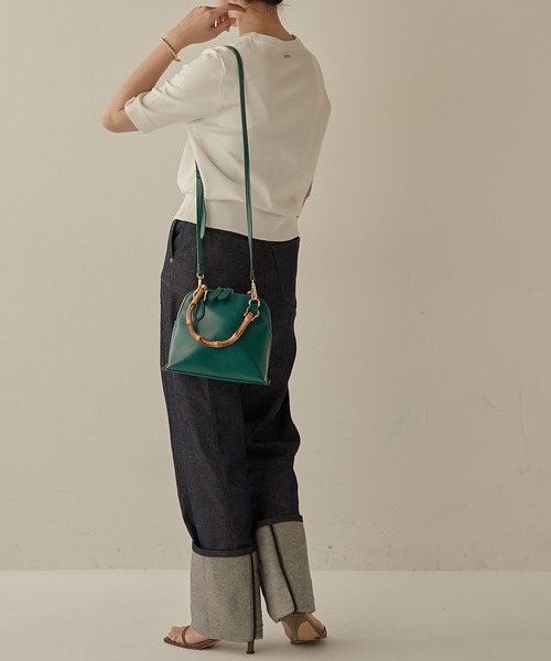 PAPILLONNER(パピヨネ)の「【OT】バンブーハンドルバッグ/PAPILLONNER/パピヨネ(ショルダーバッグ・レディース・ライトグレー/グリーン・FREE)」の8枚目の写真