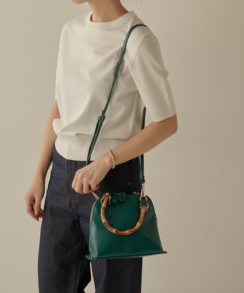 PAPILLONNER(パピヨネ)の「【OT】バンブーハンドルバッグ/PAPILLONNER/パピヨネ(ショルダーバッグ・レディース・ライトグレー/グリーン・FREE)」の7枚目の写真