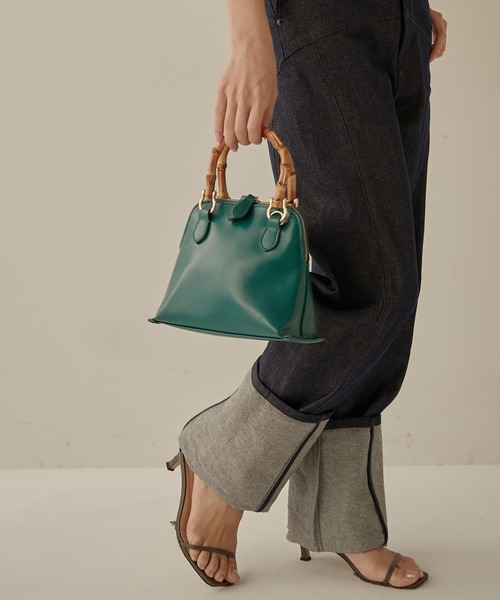 PAPILLONNER(パピヨネ)の「【OT】バンブーハンドルバッグ/PAPILLONNER/パピヨネ(ショルダーバッグ・レディース・ライトグレー/グリーン・FREE)」の5枚目の写真