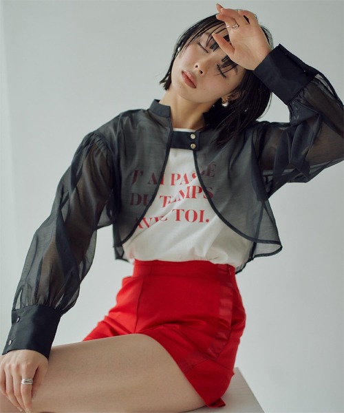 miette（ミエット）の「ボリュームスリーブシアーシャツアームボレロ（シャツ/ブラウス・レディース・ブラック/オフホワイト/ブルー・FREE）」の13枚目の写真