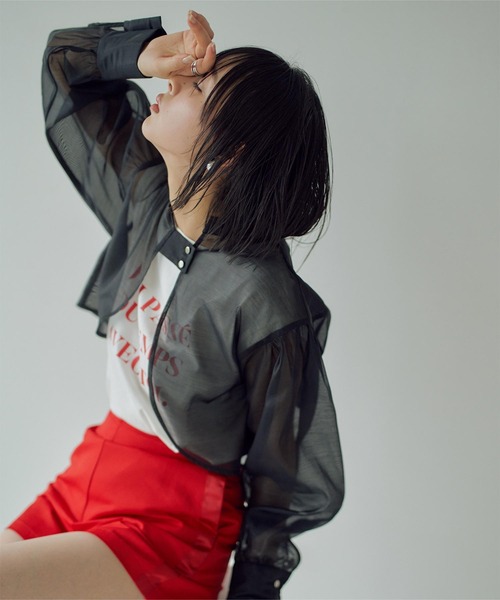 miette（ミエット）の「ボリュームスリーブシアーシャツアームボレロ（シャツ/ブラウス・レディース・ブラック/オフホワイト/ブルー・FREE）」の18枚目の写真