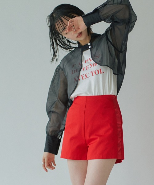 miette（ミエット）の「ボリュームスリーブシアーシャツアームボレロ（シャツ/ブラウス・レディース・ブラック/オフホワイト/ブルー・FREE）」の21枚目の写真