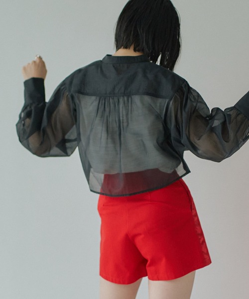 miette（ミエット）の「ボリュームスリーブシアーシャツアームボレロ（シャツ/ブラウス・レディース・ブラック/オフホワイト/ブルー・FREE）」の22枚目の写真