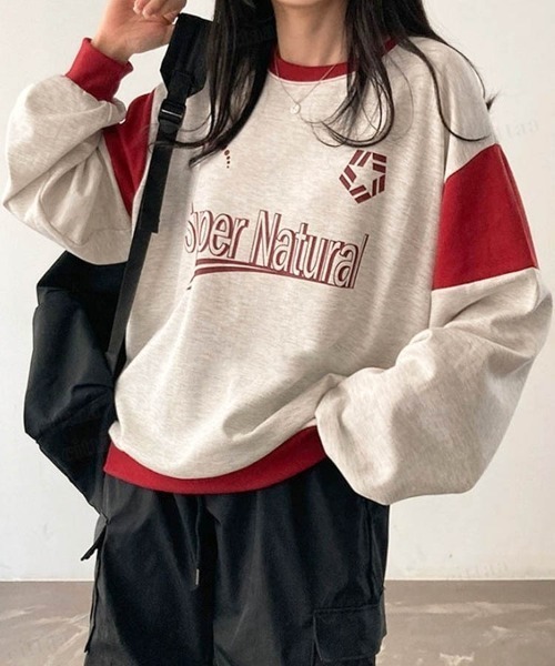 Dalfwin(ダールフィン)の「韓国ファッションNaturalプリントy2k配色スウェット(スウェット・レディース・ダークブルー/チャコールグレー/レッド・FREE)」の16枚目の写真