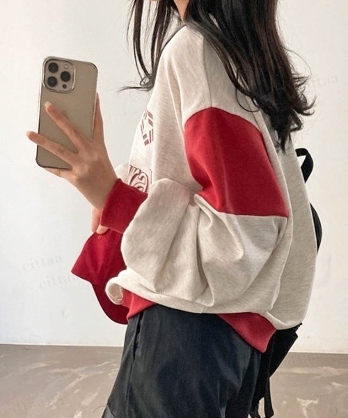 Dalfwin(ダールフィン)の「韓国ファッションNaturalプリントy2k配色スウェット(スウェット・レディース・ダークブルー/チャコールグレー/レッド・FREE)」の17枚目の写真