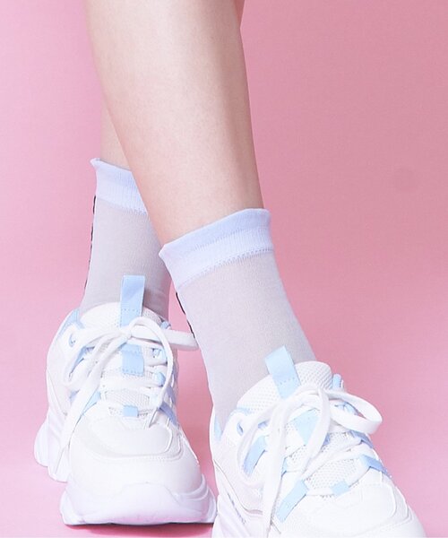 algy（アルジー）の「タテロゴフリルシースルークルーソックス（ソックス/靴下・キッズ・サックスブルー/グレー/オフホワイト・24/21）」の3枚目の写真