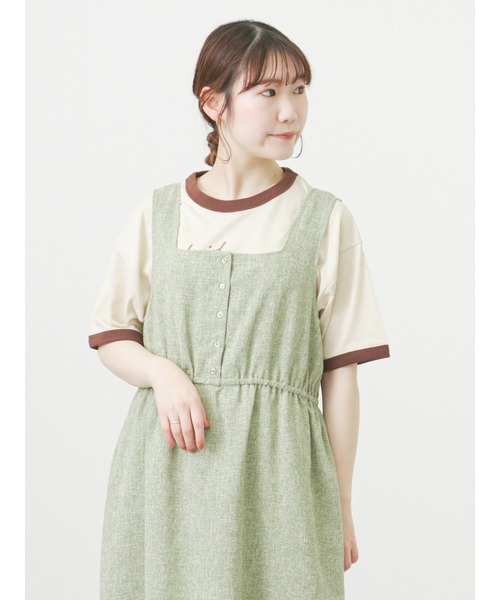 ehka sopo（エヘカソポ）の「リンガー発泡ロゴプリントTシャツ（Tシャツ/カットソー・レディース・サックスブルー/ピンク/キナリ・ﾌﾘ-）」の6枚目の写真