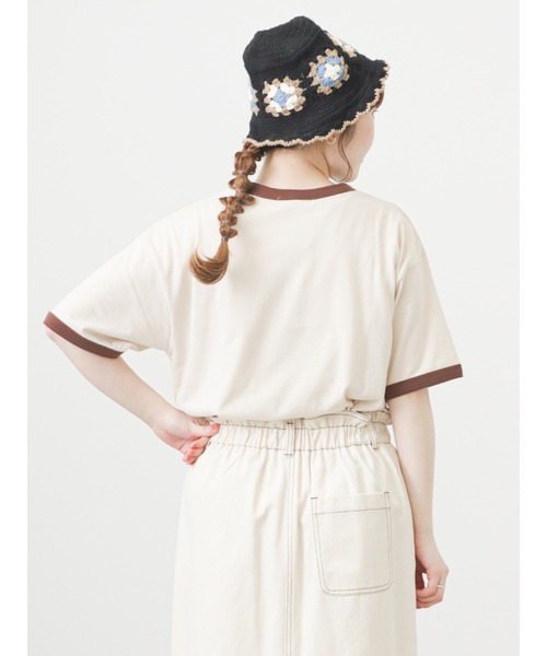 ehka sopo（エヘカソポ）の「リンガー発泡ロゴプリントTシャツ（Tシャツ/カットソー・レディース・サックスブルー/ピンク/キナリ・ﾌﾘ-）」の8枚目の写真