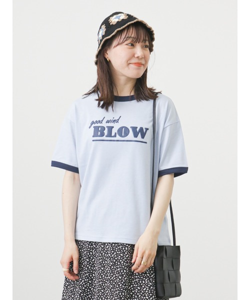 ehka sopo（エヘカソポ）の「リンガー発泡ロゴプリントTシャツ（Tシャツ/カットソー・レディース・サックスブルー/ピンク/キナリ・ﾌﾘ-）」の14枚目の写真