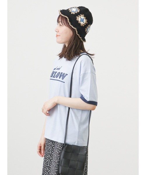 ehka sopo（エヘカソポ）の「リンガー発泡ロゴプリントTシャツ（Tシャツ/カットソー・レディース・サックスブルー/ピンク/キナリ・ﾌﾘ-）」の15枚目の写真