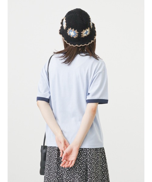 ehka sopo（エヘカソポ）の「リンガー発泡ロゴプリントTシャツ（Tシャツ/カットソー・レディース・サックスブルー/ピンク/キナリ・ﾌﾘ-）」の16枚目の写真