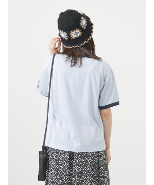 ehka sopo（エヘカソポ）の「リンガー発泡ロゴプリントTシャツ（Tシャツ/カットソー・レディース・サックスブルー/ピンク/キナリ・ﾌﾘ-）」の17枚目の写真