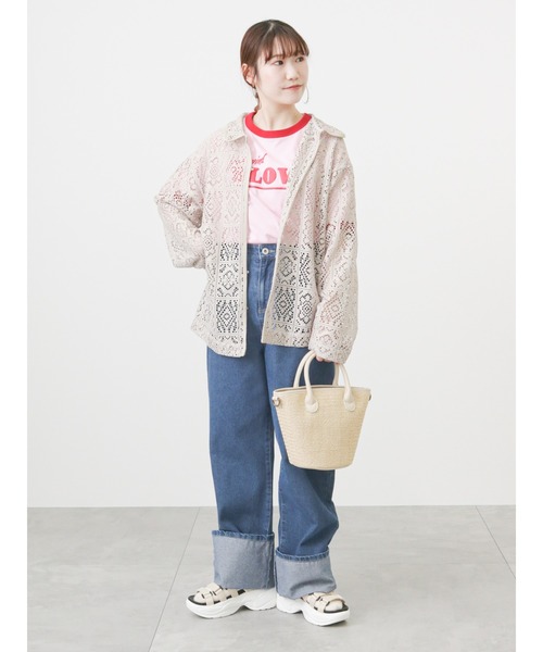 ehka sopo（エヘカソポ）の「リンガー発泡ロゴプリントTシャツ（Tシャツ/カットソー・レディース・サックスブルー/ピンク/キナリ・ﾌﾘ-）」の18枚目の写真