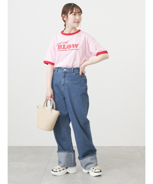 ehka sopo（エヘカソポ）の「リンガー発泡ロゴプリントTシャツ（Tシャツ/カットソー・レディース・サックスブルー/ピンク/キナリ・ﾌﾘ-）」の21枚目の写真