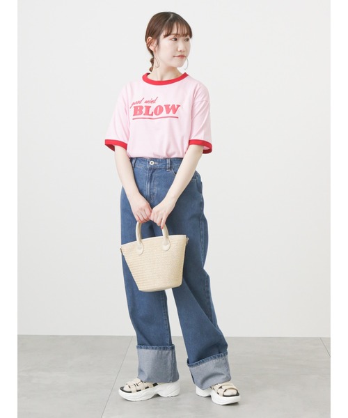 ehka sopo（エヘカソポ）の「リンガー発泡ロゴプリントTシャツ（Tシャツ/カットソー・レディース・サックスブルー/ピンク/キナリ・ﾌﾘ-）」の22枚目の写真