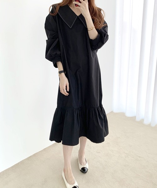 Dewlily(デューリリー)の「長袖フレアワンピース(ワンピース・レディース・ベージュ/ブラック・M/L/XL)」の7枚目の写真
