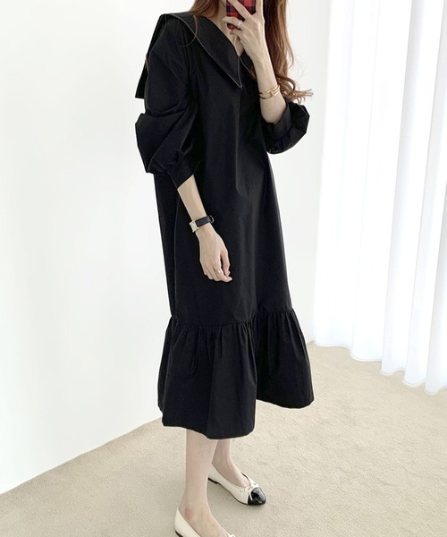 Dewlily(デューリリー)の「長袖フレアワンピース(ワンピース・レディース・ベージュ/ブラック・M/L/XL)」の11枚目の写真