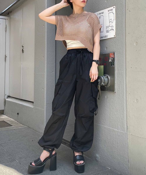 ENVYM（アンビー）の「ノースリメッシュニット（ニット/セーター・レディース・ホワイト/ブラック/ベージュ/レッド・FREE）」の8枚目の写真