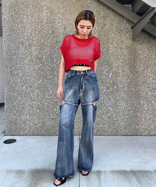 ENVYM（アンビー）の「ノースリメッシュニット（ニット/セーター・レディース・ホワイト/ブラック/ベージュ/レッド・FREE）」の16枚目の写真