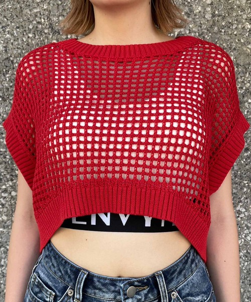 ENVYM（アンビー）の「ノースリメッシュニット（ニット/セーター・レディース・ホワイト/ブラック/ベージュ/レッド・FREE）」の13枚目の写真