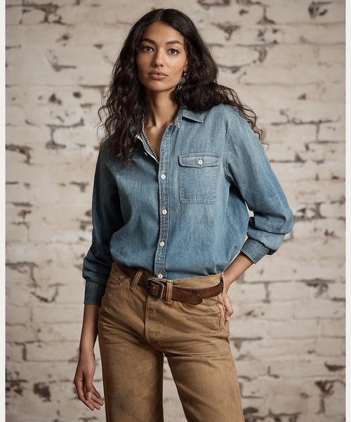 RRL ダブルアールエル　フローラルエンブロイダード コットン ブラウス　美品 RRL（ダブル アール エル）の「コットン デニム ワークシャツ（シャツ