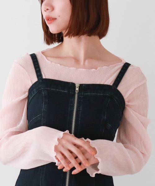 archives（アルシーヴ）の「シアー楊柳ＴＯＰＳ（Tシャツ/カットソー・レディース・モカ/アイボリー/ブルーグレー/ブラック/グレー/グリーン/ピンク・MEDIUM）」の7枚目の写真