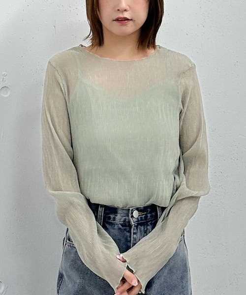 archives（アルシーヴ）の「シアー楊柳ＴＯＰＳ（Tシャツ/カットソー・レディース・モカ/アイボリー/ブルーグレー/ブラック/グレー/グリーン/ピンク・MEDIUM）」の6枚目の写真