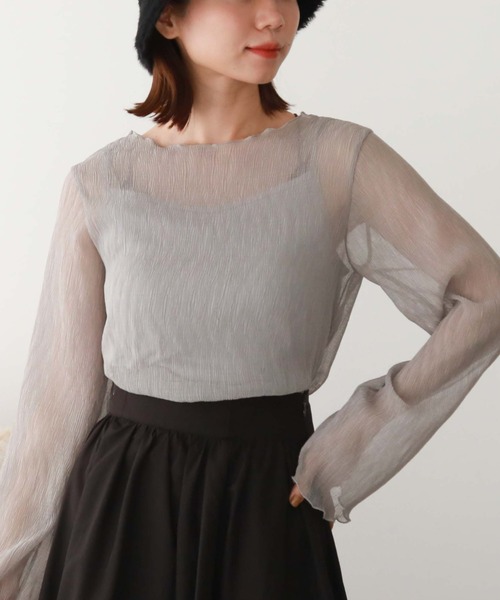 archives（アルシーヴ）の「シアー楊柳ＴＯＰＳ（Tシャツ/カットソー・レディース・モカ/アイボリー/ブルーグレー/ブラック/グレー/グリーン/ピンク・MEDIUM）」の4枚目の写真
