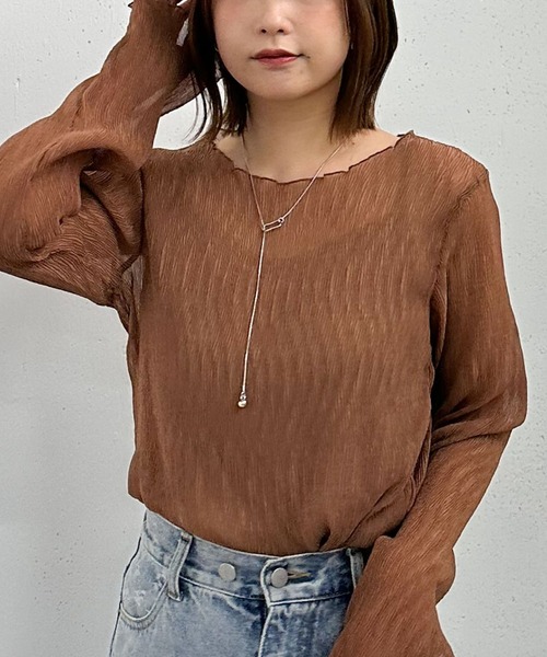 archives（アルシーヴ）の「シアー楊柳ＴＯＰＳ（Tシャツ/カットソー・レディース・モカ/アイボリー/ブルーグレー/ブラック/グレー/グリーン/ピンク・MEDIUM）」の5枚目の写真