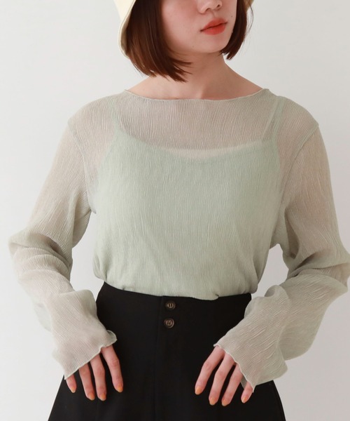 archives（アルシーヴ）の「シアー楊柳ＴＯＰＳ（Tシャツ/カットソー・レディース・モカ/アイボリー/ブルーグレー/ブラック/グレー/グリーン/ピンク・MEDIUM）」の8枚目の写真