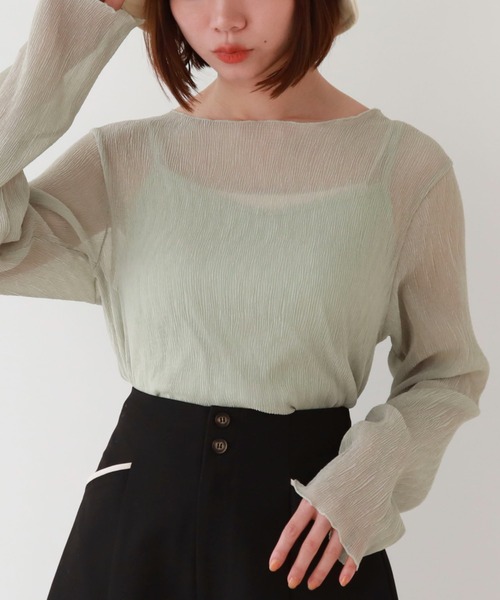 archives（アルシーヴ）の「シアー楊柳ＴＯＰＳ（Tシャツ/カットソー・レディース・モカ/アイボリー/ブルーグレー/ブラック/グレー/グリーン/ピンク・MEDIUM）」の9枚目の写真