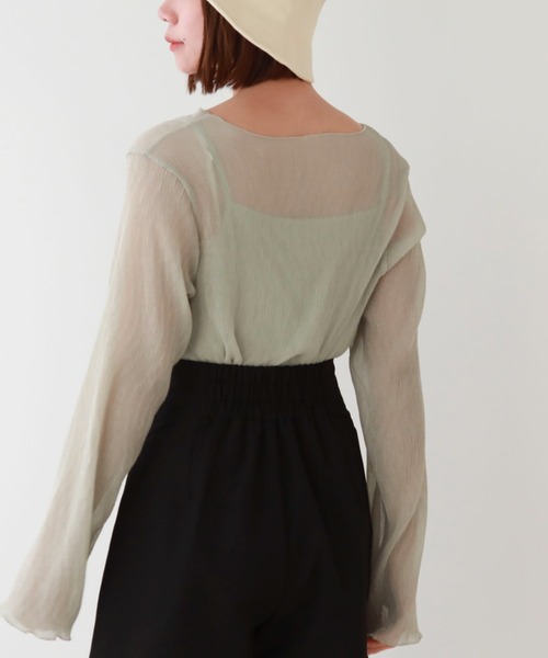 archives（アルシーヴ）の「シアー楊柳ＴＯＰＳ（Tシャツ/カットソー・レディース・モカ/アイボリー/ブルーグレー/ブラック/グレー/グリーン/ピンク・MEDIUM）」の10枚目の写真