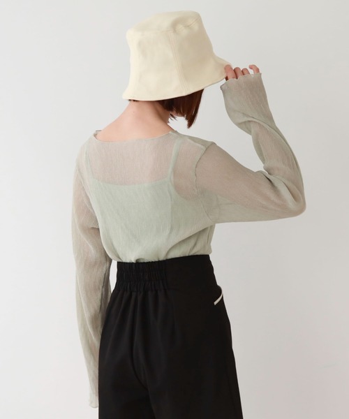 archives（アルシーヴ）の「シアー楊柳ＴＯＰＳ（Tシャツ/カットソー・レディース・モカ/アイボリー/ブルーグレー/ブラック/グレー/グリーン/ピンク・MEDIUM）」の11枚目の写真