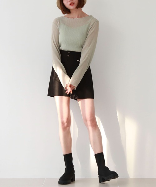 archives（アルシーヴ）の「シアー楊柳ＴＯＰＳ（Tシャツ/カットソー・レディース・モカ/アイボリー/ブルーグレー/ブラック/グレー/グリーン/ピンク・MEDIUM）」の13枚目の写真