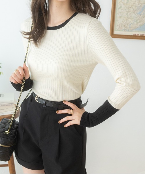 Ada.(エイダ)の「きれい目デザインでオフィスでも使える! バイカラーデザイン リブ ニット(ニット/セーター・レディース・オフホワイト/ブラック/カーキ/ベージュ・FREE)」の20枚目の写真
