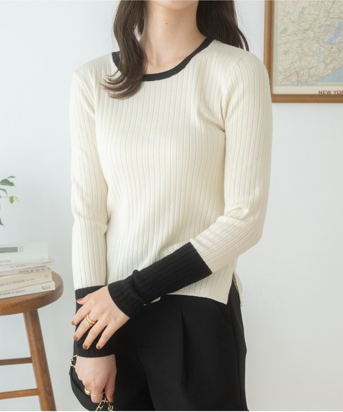 Ada.(エイダ)の「きれい目デザインでオフィスでも使える! バイカラーデザイン リブ ニット(ニット/セーター・レディース・オフホワイト/ブラック/カーキ/ベージュ・FREE)」の22枚目の写真