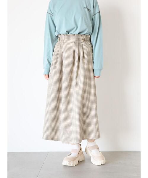 ehka sopo(エヘカソポ)の「チェックタックスカート(スカート・レディース・ベージュ/チャコールグレー/ブラウン・F)」の1枚目の写真