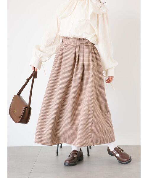 ehka sopo(エヘカソポ)の「チェックタックスカート(スカート・レディース・ベージュ/チャコールグレー/ブラウン・F)」の3枚目の写真