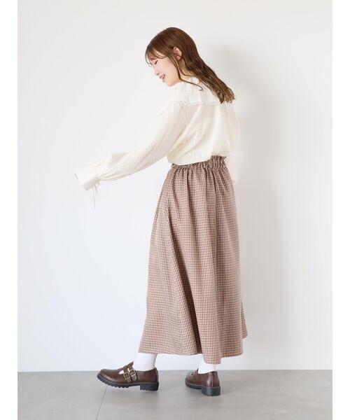 ehka sopo(エヘカソポ)の「チェックタックスカート(スカート・レディース・ベージュ/チャコールグレー/ブラウン・F)」の6枚目の写真